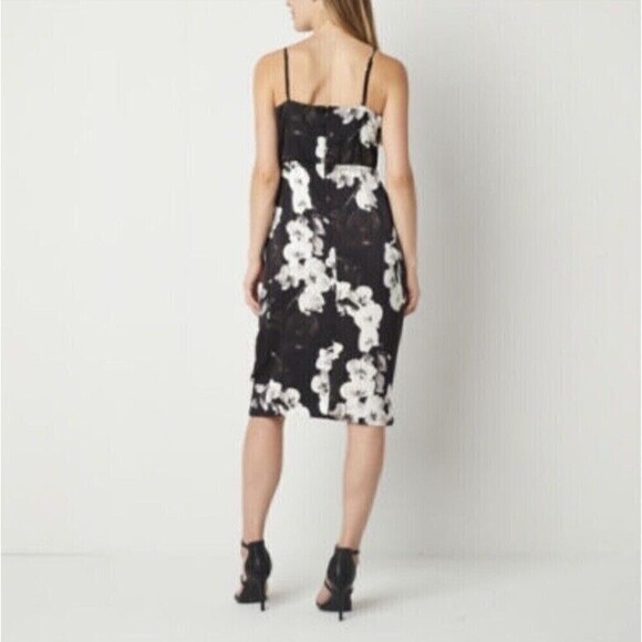 NWT Worthington Industries Midi Slip Dress XL V Neck Back Zip Black White Floral - Picture 2 of 14